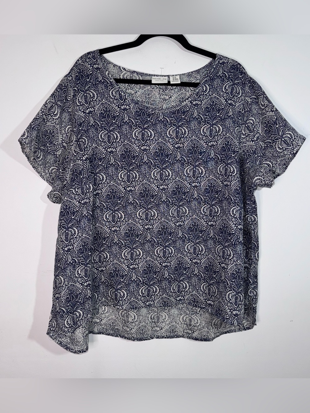 Rachel Zoe 100% Linen Blue White Boho Paisley Blouse Top 2X
